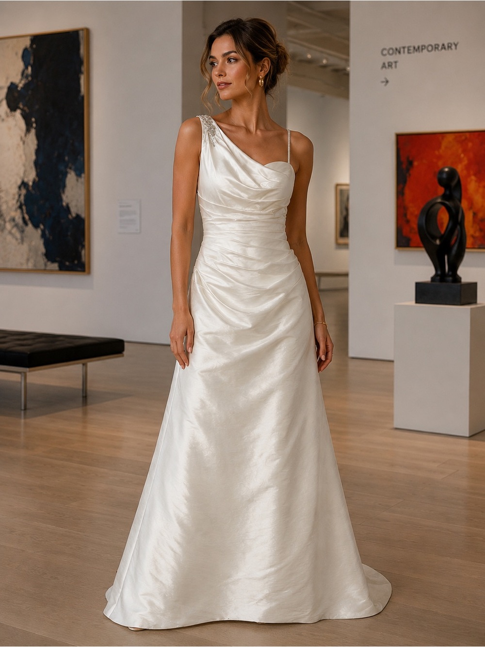 Alfred Angelo One-Shoulder Cream Draped Gown